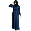 Casual collared abaya with lacework- Teal Casual collared abaya with lacework- Teal